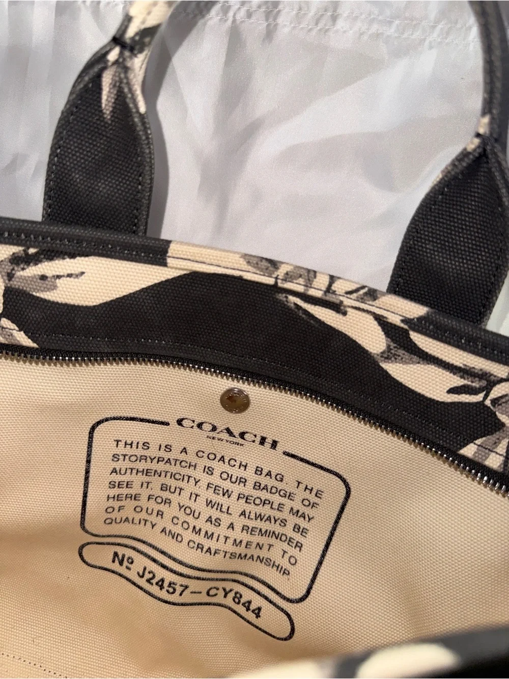 Coach Black & Cream Floral Logo Canvas Tote